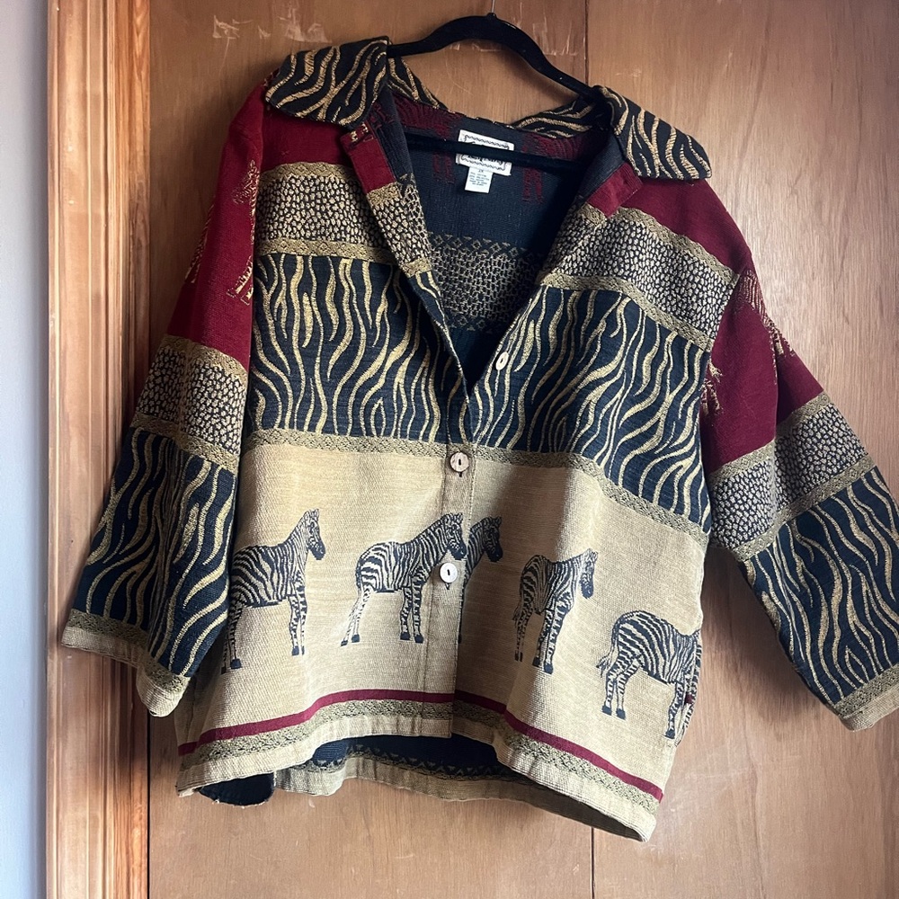 Tantrums Red and Black Blazer with Bold Animal Patterns